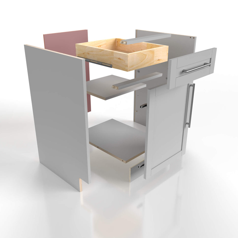 Graphic depicting the components of PKB Cabinetry cabinets highlighting the back panel