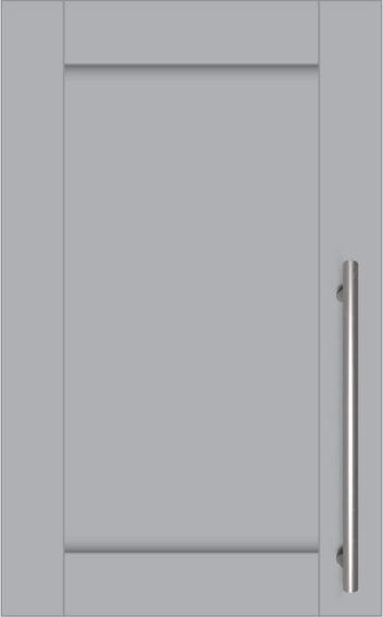 Wooden grey shaker cabinet door with silver handle