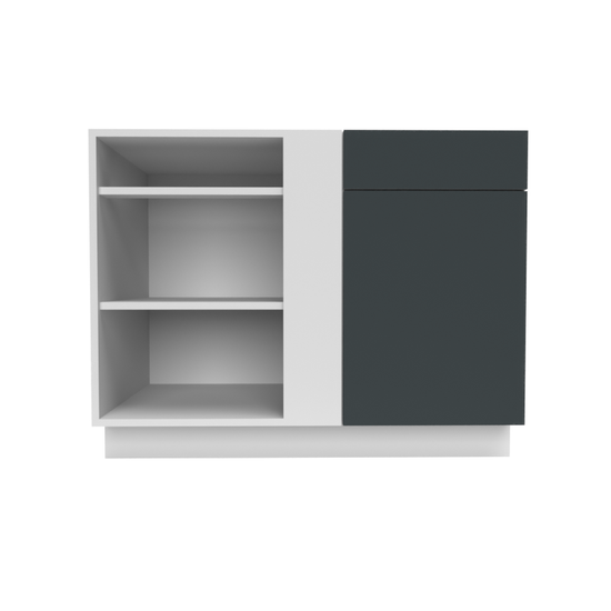 A Manhattan Shadow Grey RTA cabinet paired with a white shelving unit
