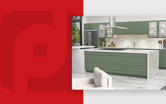 Green cabinets in a white kitchen