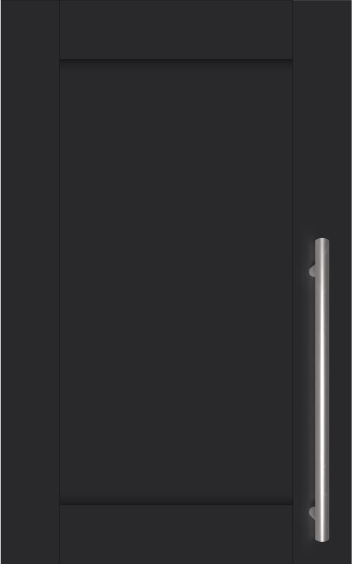 Wooden black shaker cabinet door with silver handle